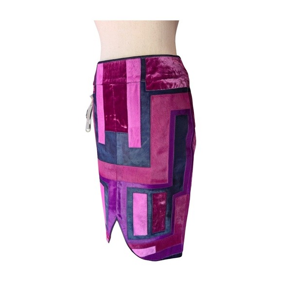 TOM FORD Patchwork Suede Velvet Midi Skirt Purple Geometric Made in Italy SZ 38 - Picture 10 of 12